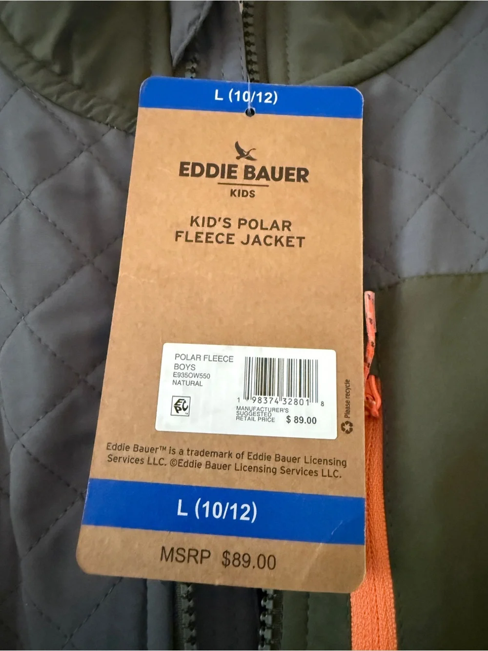 Eddie Bauer Beige Fleece Jacket with Olive and Gray Panels